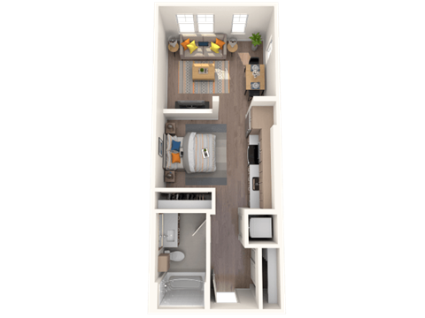 Floor plan for studio, 1 bath, 514 sqft